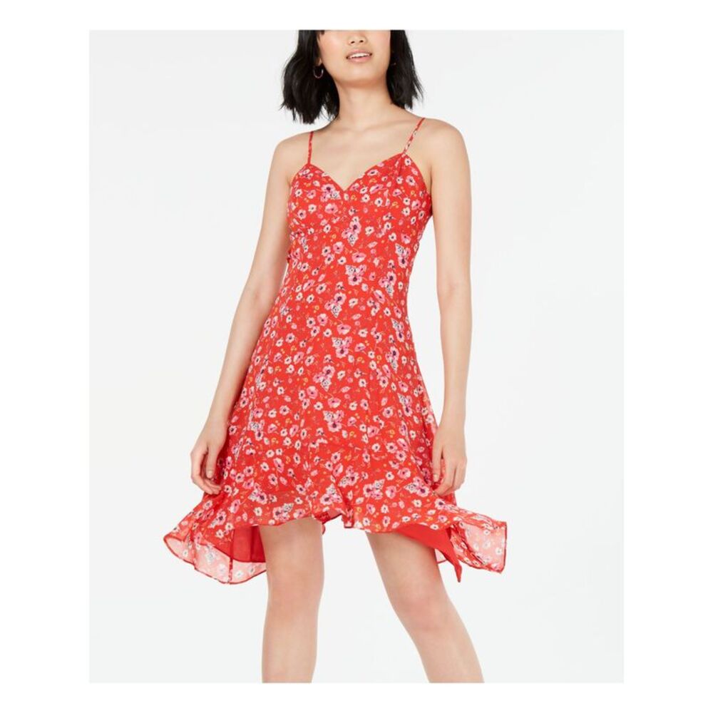 19 COOPER Womens Zippered Asymmetrical Spaghetti Strap V Neck Knee Length Dress - Picture 3 of 4